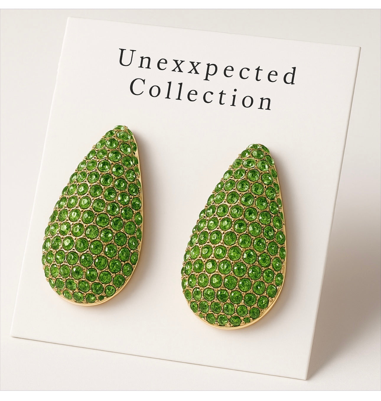 Green Rhinestone Teardrop Earrings